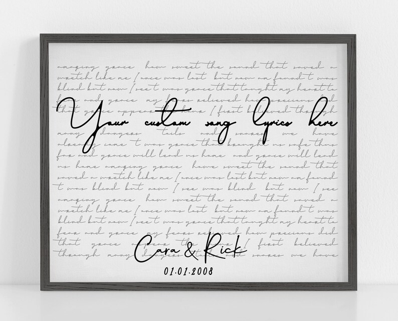 Wedding song lyric art Anniversary gift for him Custom