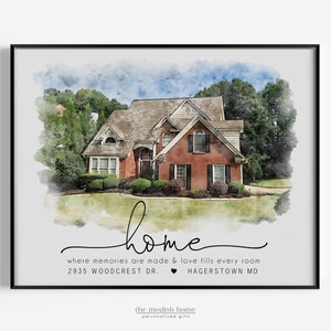 Custom House Portrait Print: Watercolor Style Home Illustration