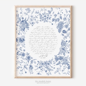 Wedding song print, first anniversary gift, custom song lyrics wall art, blue and white art, paper anniversary gift, first dance song, vows