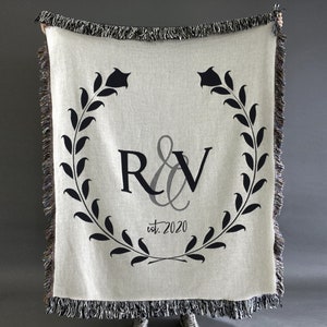 Personalized Throw Blanket, cotton anniversary gift for wife, couples initials, second anniversary, cotton anniversary, 2nd anniversary