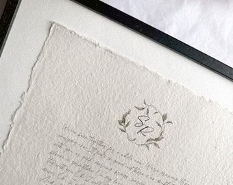 Letras de canciones de boda en HANDMADE PAPER día de San Valentín regalo votos de boda enmarcados idea de regalo de boda adornado papel con bordes votos de boda personalizados