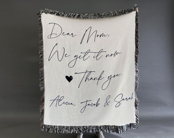Woven Cotton throw personalized mother's day gift customized blanket for mom grandmother Gift from kids Birthday gift for mom grandmother