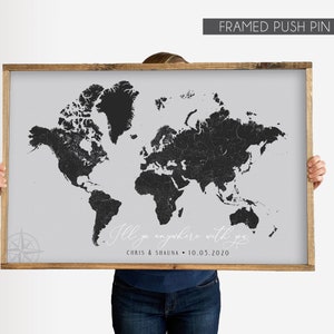 World Map Push Pin Map Gift for Newlyweds Wedding Gift for Couple Framed Anniversary Gift Grandparents Travel Map Wall Art Family Gift