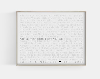 Wedding Song Lyric Art, anniversary gift for him, custom song lyrics wall art, paper anniversary gift, 1st anniversary gift for couple