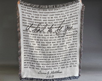 Song Lyric Blanket | Personalized Throw for Couple | Song Lyric Throw | Cotton Anniversary | Anniversary Gift for Wife | Second Anniversary