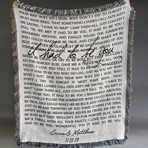 Song Lyric Blanket | Personalized Throw for Couple | Song Lyric Throw | Cotton Anniversary | Anniversary Gift for Wife | Second Anniversary