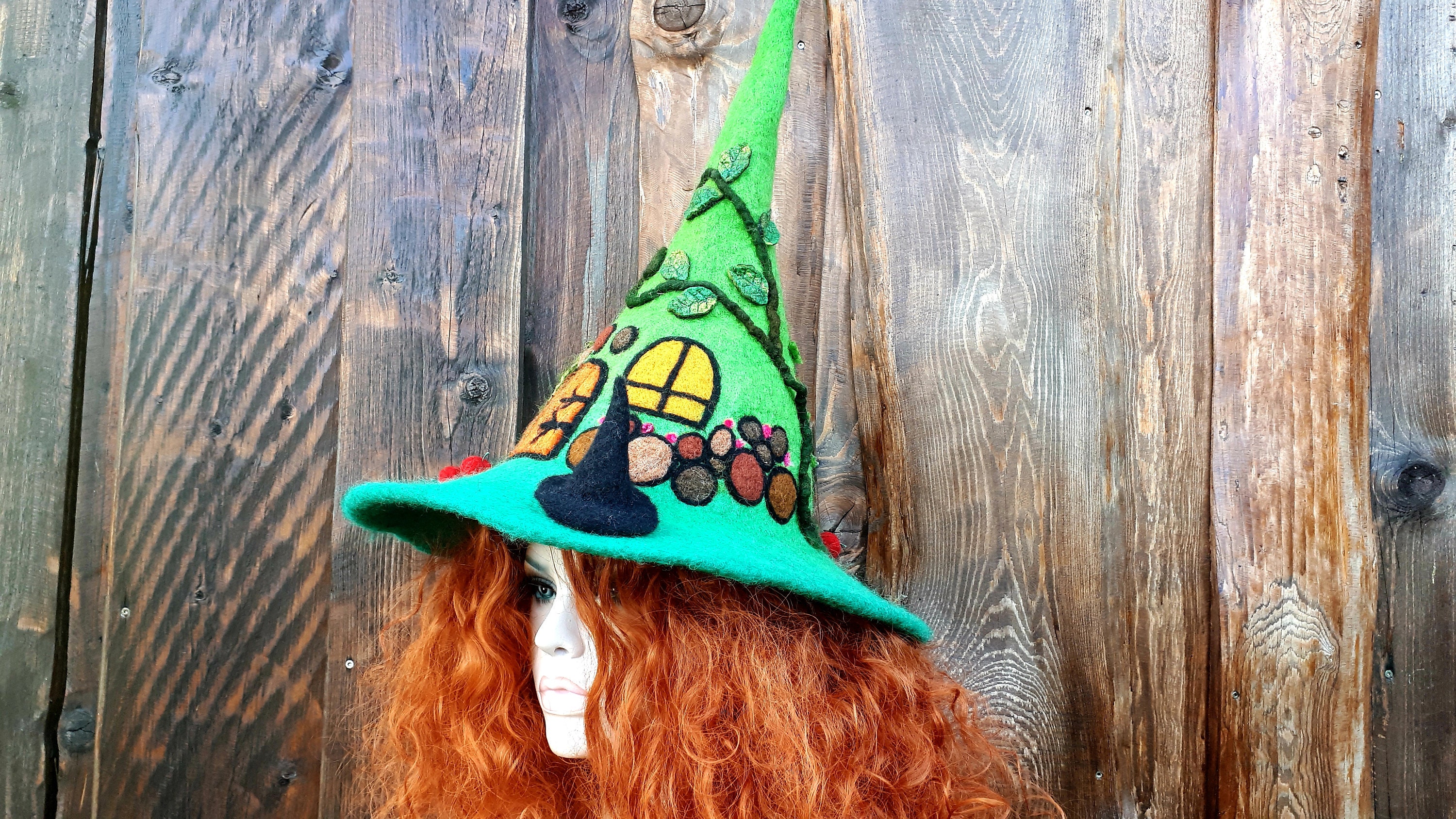 Velvet Green and Gold Ladies Wizard Garden Witch Fairy Hat Green Velvet Witch Hat - Etsy main image 2
