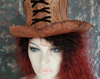 Leather Witch wizard hat, Veg tan leather, , Pixie, Halloween, Fairy, Woodland, Festival, cosplay, tree hat, Steampunk, troll, LARP,