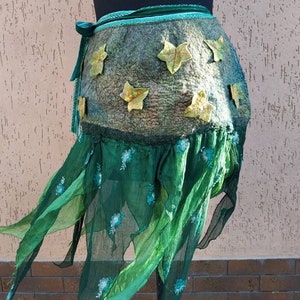 Nunofelted forest belt, Pixie Fairy skirt, hand dyed silk belt, Fairy costume, Felt clothing, silk belt, woodland belt, Festival OOAK