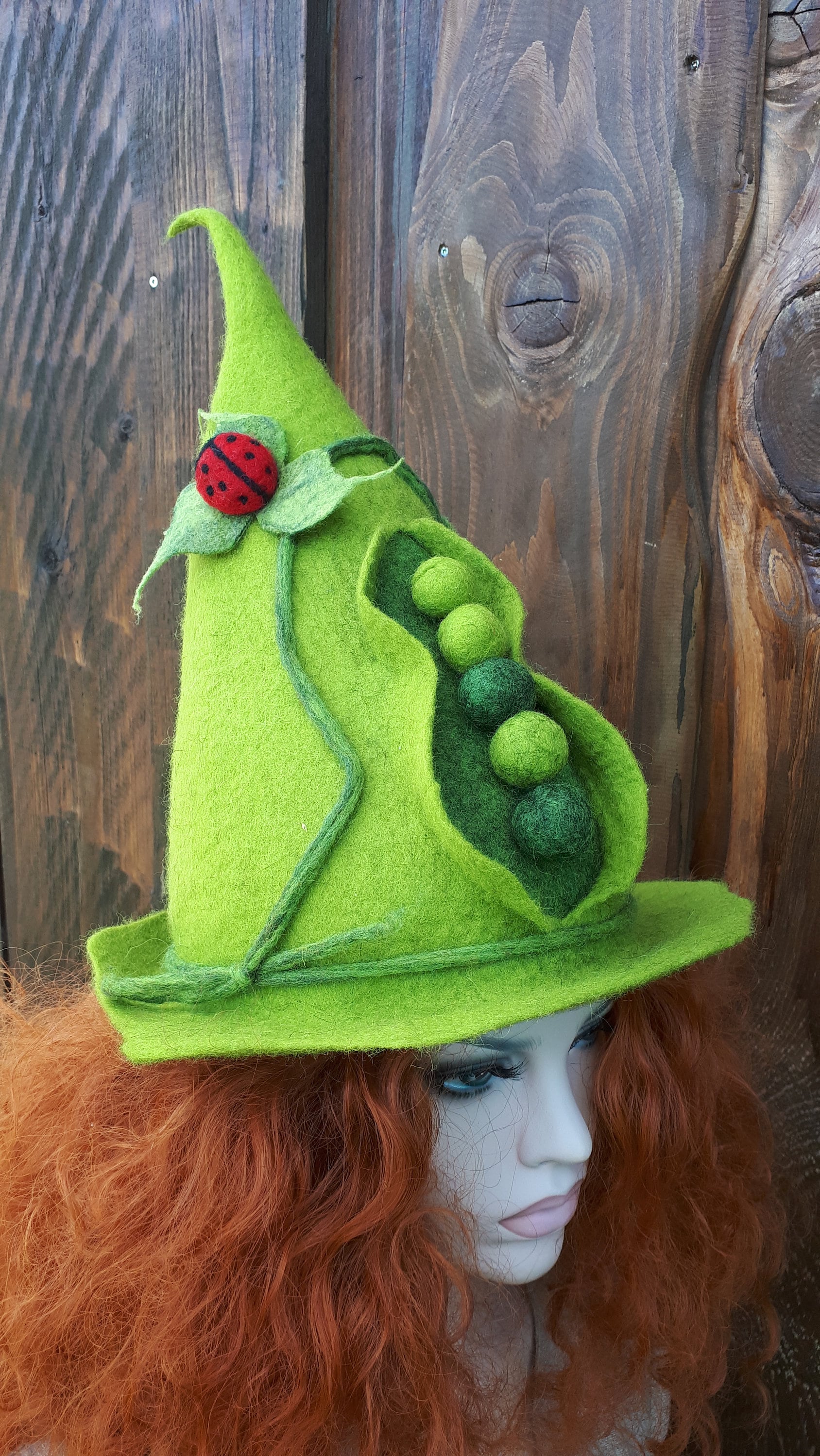 帽子 Hat Felt Pixie Hat-witch Wizard Hat-green Pea Hat-pixie Cap-felt Hat
