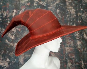 Leather Witch wizard hat, geniune leather, , Pixie, Halloween, Fairy, Woodland, Festival, cosplay, leather hat, Steampunk, troll, LARP,