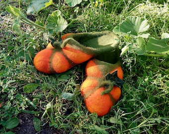 Felted Pumpkin Slippers: Wool Fairy Shoes, Cosplay Costume
