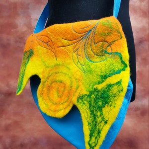 Shoulder leaf bag, leather bag, woodland, purse, handbag, faerie, blue bag, elf, festival bag, unique bag, witch, fairy, pixie, felt, wicca