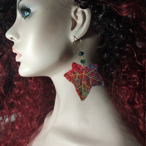 Leaf earrings-handmade earrings-pixie earrings-earrings--unique earrings-boho earrings-green earrings-felted earrings-pixie accessories E002