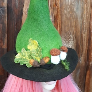 Witch wizard hat Pixie hat  Halloween hat Fairy costume Felted hat Woodland witch  Festival hat Autumn hat Mushrooms hat