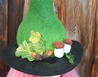 Felted Witch Hat With Mushrooms, Handmade Wool Wizard  display picture 1