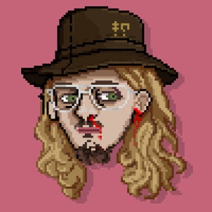 Pixel art character portrait in HOTLINE MIAMI style, 64x64, icon and profile picture