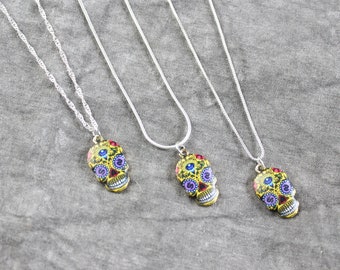 Women charm skull necklace, Skull pendant necklace, Punk style yellow skull necklace