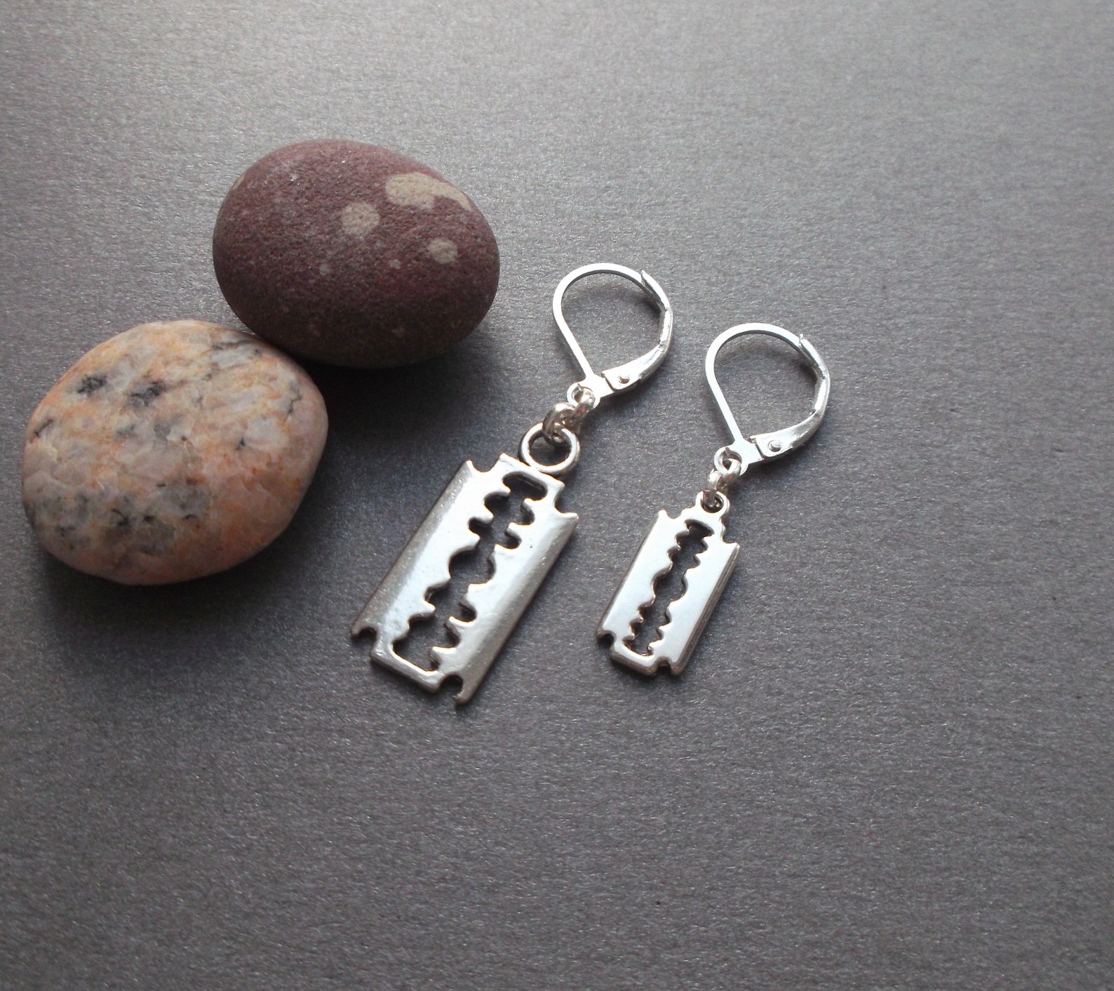 Silver razor blade big small men earring one male earring Etsy