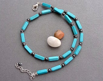 turquoise and hematite necklace unisex