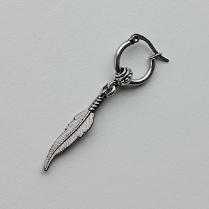 feather mono earring, dangle earring for men, men earring goth, men jewelry trendy