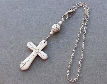 Cross White Turquoise, Car Rearview Mirror Charm, Accessory
