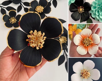 Paper Flower Template: DIY Wedding & Party Decor (PDF) Elegant Birthday Party, Video Tutorial, Black
