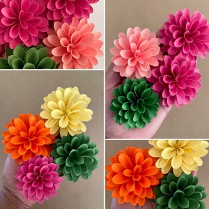 Modelo de flor de papel, flores de dália, PDF, SVG, Studio3, arquivos de corte PNG para Cricut e Silhouette Cameo, flores de caixa de sombra, tutoriais em vídeo