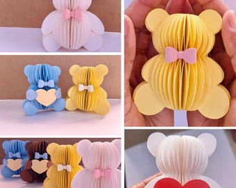 3D Paper Honeycomb Teddy Bear SVG Template, Baby Shower Décor (Digital Download)