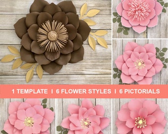 Large Paper Flower Template: DIY Decor, 6 Styles (PDF Trace and Cut)