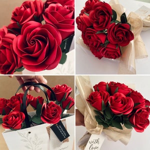 Modello di fiore di carta, bouquet di rose, PDF, SVG, PNG, file Studio per Cricut e Silhouette Cameo, bouquet da sposa, regalo di San Valentino, rosa di carta