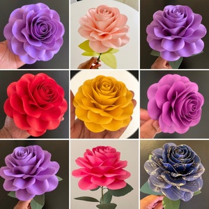 Modello di fiore di carta, fiori piccoli, 5 tutorial video, modello di rosa di carta PDF, SVG, PNG Cricut Silhouette, fiori di scatola di ombre di rose di carta