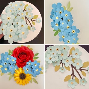 Modello di fiori di carta: fiore "Non ti scordar di me" - Idee regalo per matrimoni, ghirlanda fai da te, modello SVG ridimensionabile per Cricut Silhouette, fiori stravaganti