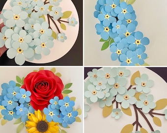 Modèle de fleurs en papier fleur de myosotis - cadeau pour les mariages, guirlande bricolage, modèle Silhouette Cricut SVG redimensionnable, fleurs fantaisistes