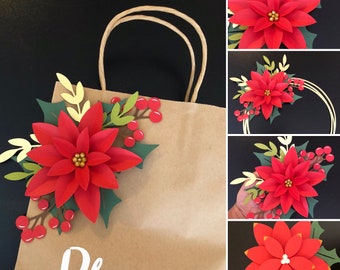 Paper Flowers Template, Christmas Tree Decor, DIY Holiday Gift, PDf Re-sizable SVG, PNG Cricut Silhouette, Seasons Greetings, Poinsettia