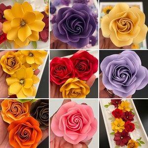 Modelli di fiori di carta, piccoli fiori per progetti fai da te, 2 modelli PDF, SVG, PNG Cricut Silhouette Template, fiori Shadow Box, rosa di carta