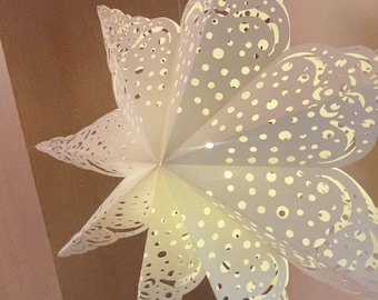 3D Paper Snowflake Lantern Template, Intricate Lace Design, Christmas Hanging Decoration (SVG Cut File)