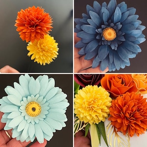 Paper Flower Daisy Template, Pom Pom Flower, Small Flowers for DIY projects, SVG, PDF Cricut Silhouette Template, 2 Video Tutorials