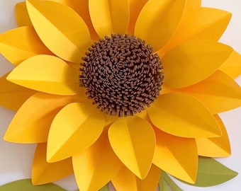 Modèle de fleur de tournesol en papier, grandes fleurs en papier, modèle PDF tracé et découpé, fête d'anniversaire sur le thème du tournesol, été, tutoriel vidéo