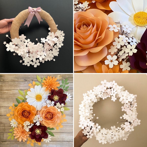 Paper Flowers Template Cherry Blossom Flower - Gifting for Weddings, DIY Wreath, Re-sizable SVG Cricut Silhouette Template, Whimsical