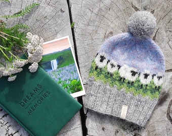 Icelandic wool hat with sheep's. Bestseller.  Handmade knitwear from Icelandic wool. Wool knitted hat.