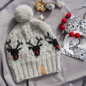 Reindeer Hat Knitting Pattern: Fair Isle Wool Beanie (PDF Pattern)