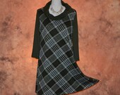 Women 39 s Pine Green Plaid Sweater Dress Vintage Dress Cowl Neck Swing Skirt Long Sleeve Winter Dresses For Women 60s Style Mori Girl