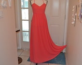 Vintage Badgley Mischka Dress Size 8 Peach Formal Gown Prom Dress Mother of the Bride Floor Length Coral Chiffon Maxi Column Thin Straps