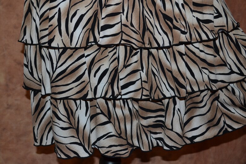 Vintage Peter Nygard Tiger Print Ruffle Skirt Dress Slinky Snug Fit Casual Dressy Dress Brown and Black Dance Club Party Dress