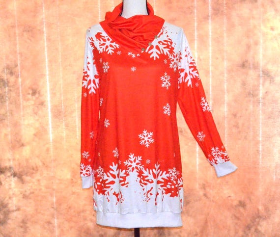winter t shirt dresses Orange Snowflake T-Shirt Dress, Cowl Neck, Holiday Bust 56 patchwork dress Strapless Curved Neck Mini Size (US):S (4)