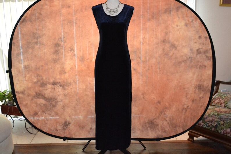90s Coldwater Creek New Old Stock Blue Velvet Evening Gown Dark Navy Blue Shimmering Women/'s Dressy Dress