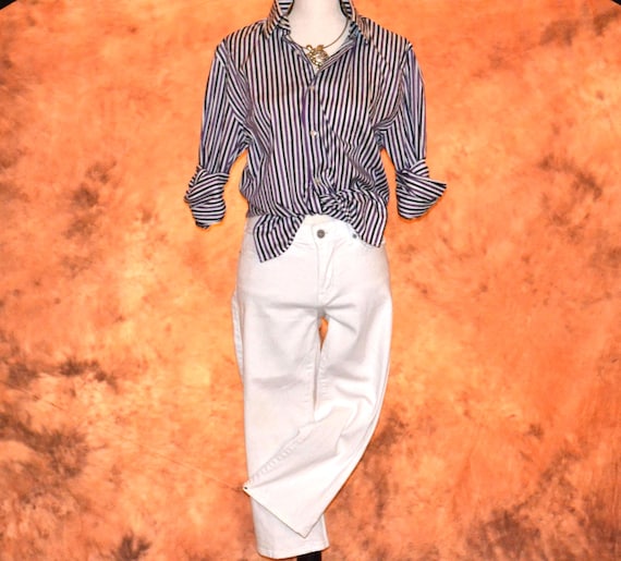 90s Outfit: Striped Dress Shirt & Cropped Levi's Jeans, Size S - Etsy