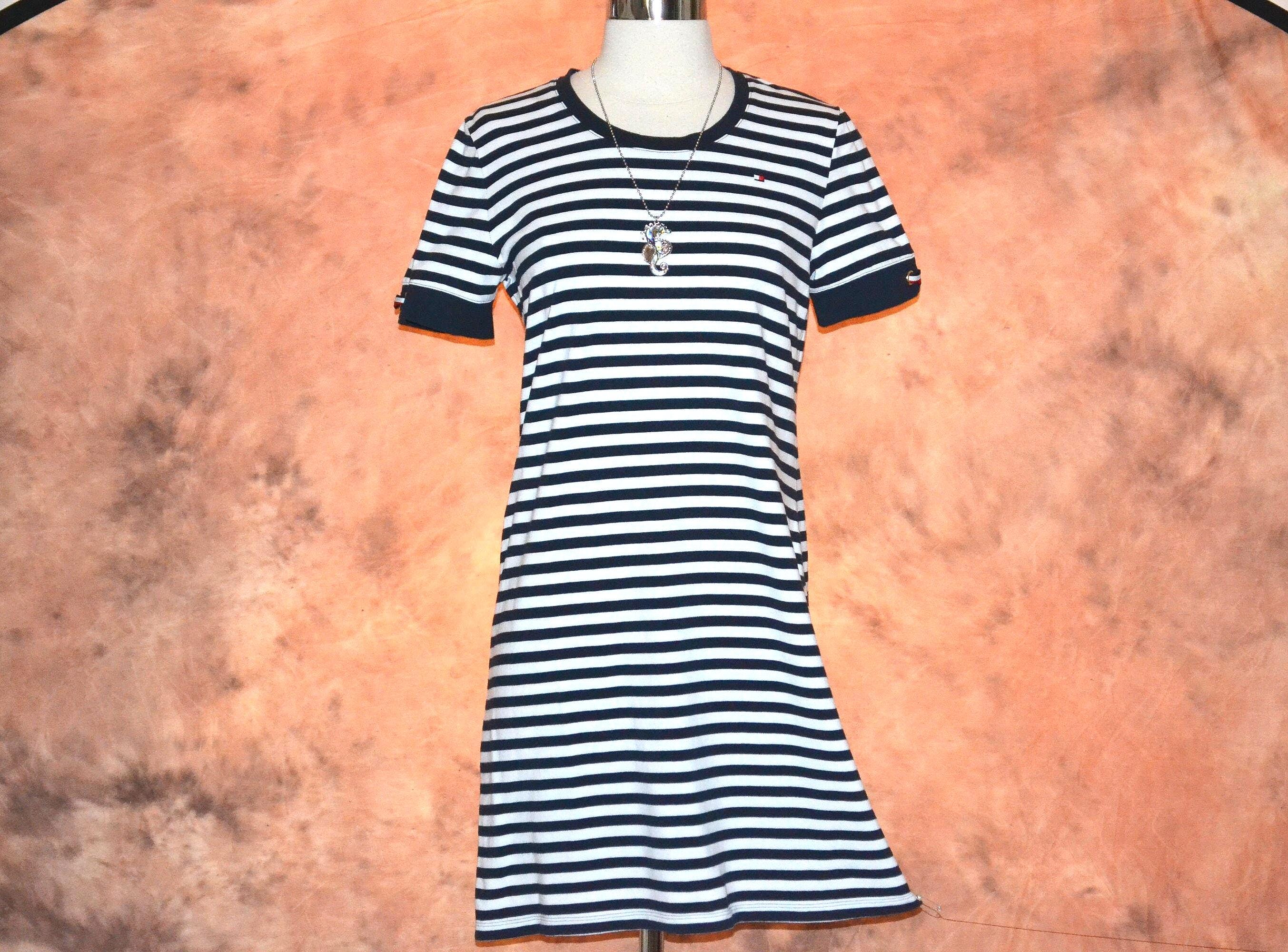 blue white striped t shirt dress Sail to Sable Navy & White Stripe Abby Dress NAVY/WHITE Stripe / XL / SCSU2506S main image 1