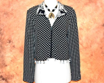 Platinum by Dorothy Schoelen Jacket Women's Vintage Designer Cropped Dice Trim Retro Waist Coat